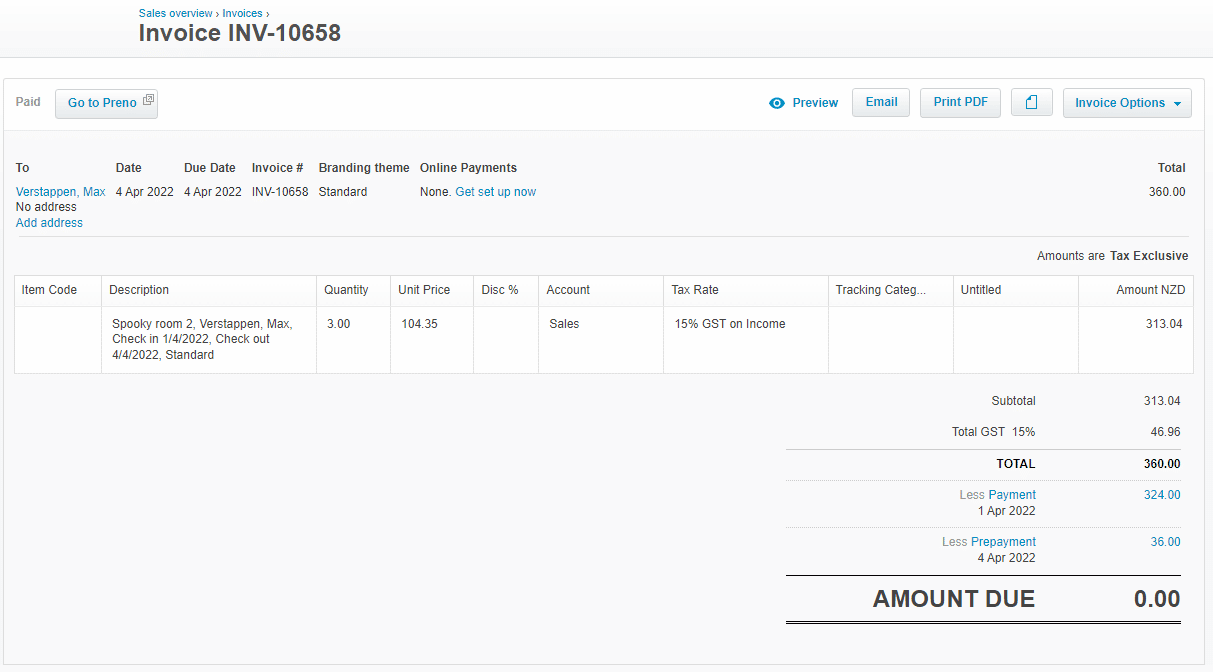 Xero Invoicing - Preno